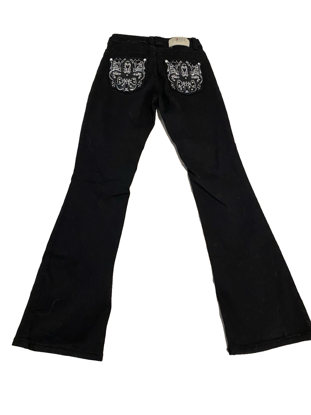 Rebel Jeweled & Beaded Womens Jeans Size 3 Black Denim Mid-Rise Wide Leg 26x31.5
